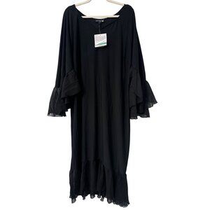 Antthony Womens 2X Black Dress Frilly Sleeves Hem Lightweight Elegant Design